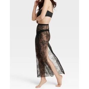 Boho whimsi Y2K fairy Victorian Black Lace Maxi Skirt Sheer Cover Up L lingerie